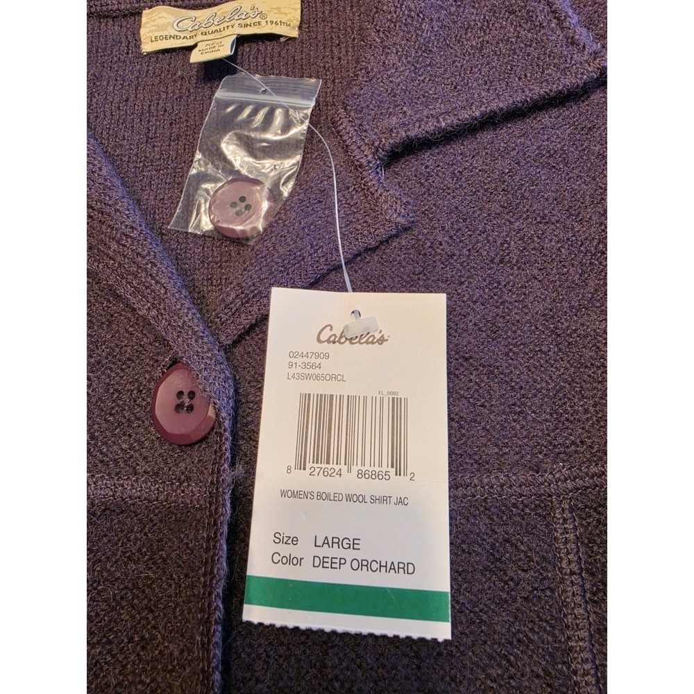 Cabela's Boiled Wool Cardigan Sweater Womens Large Deep Orchard Button Up NWT - Picture 3 of 13
